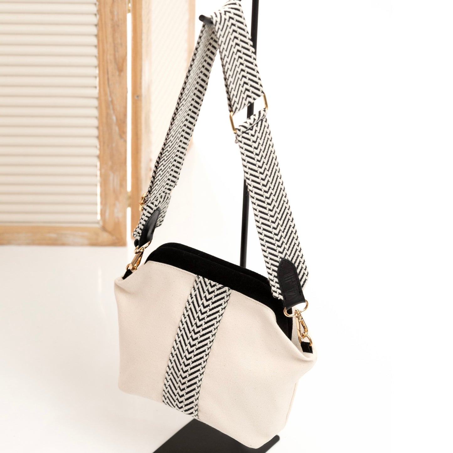 White Canvas Clutch Bag, Beige