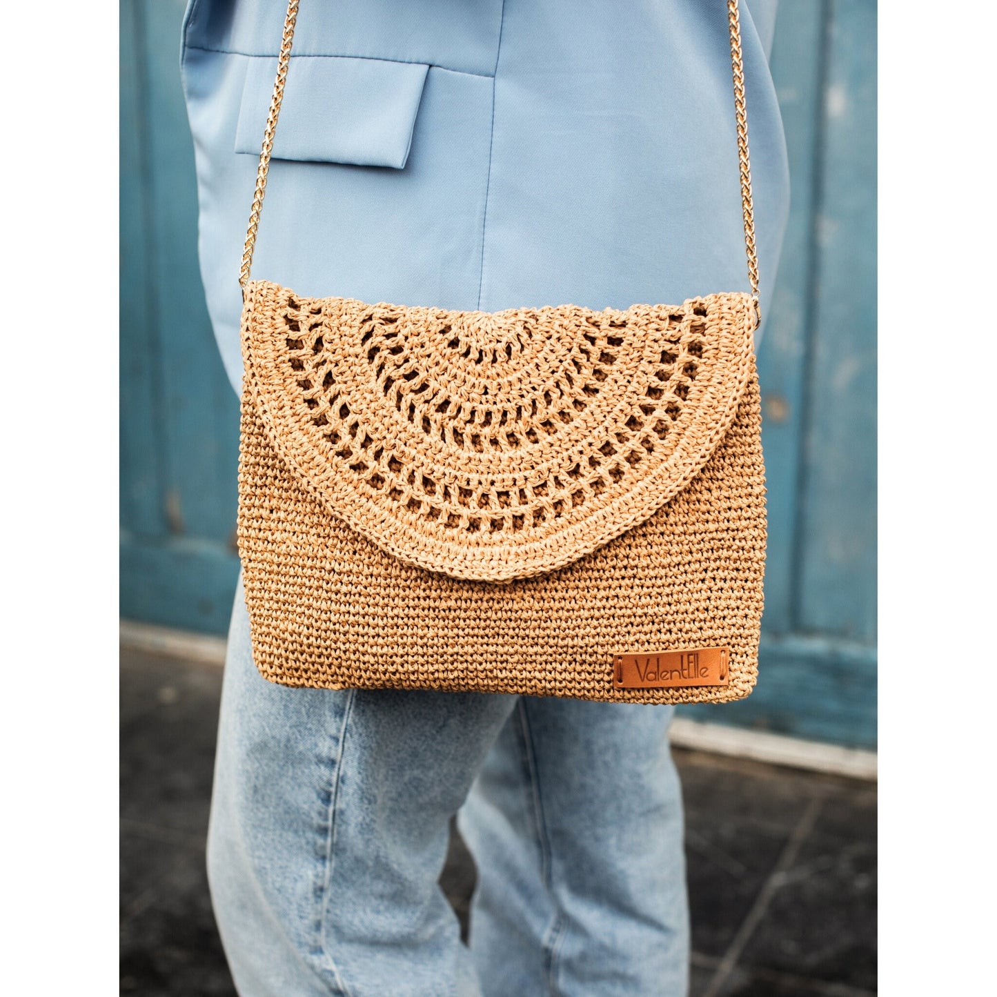 Straw Summer Clutch Bag, Black Straw