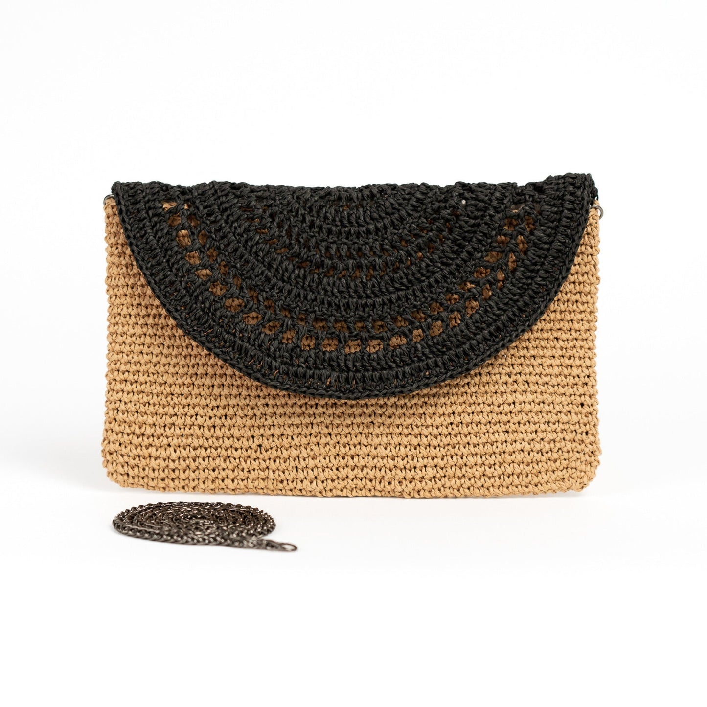 Straw Summer Clutch Bag, Black Straw