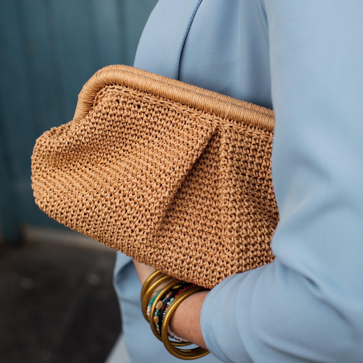 Straw Wedding Clutch Bag, Beige