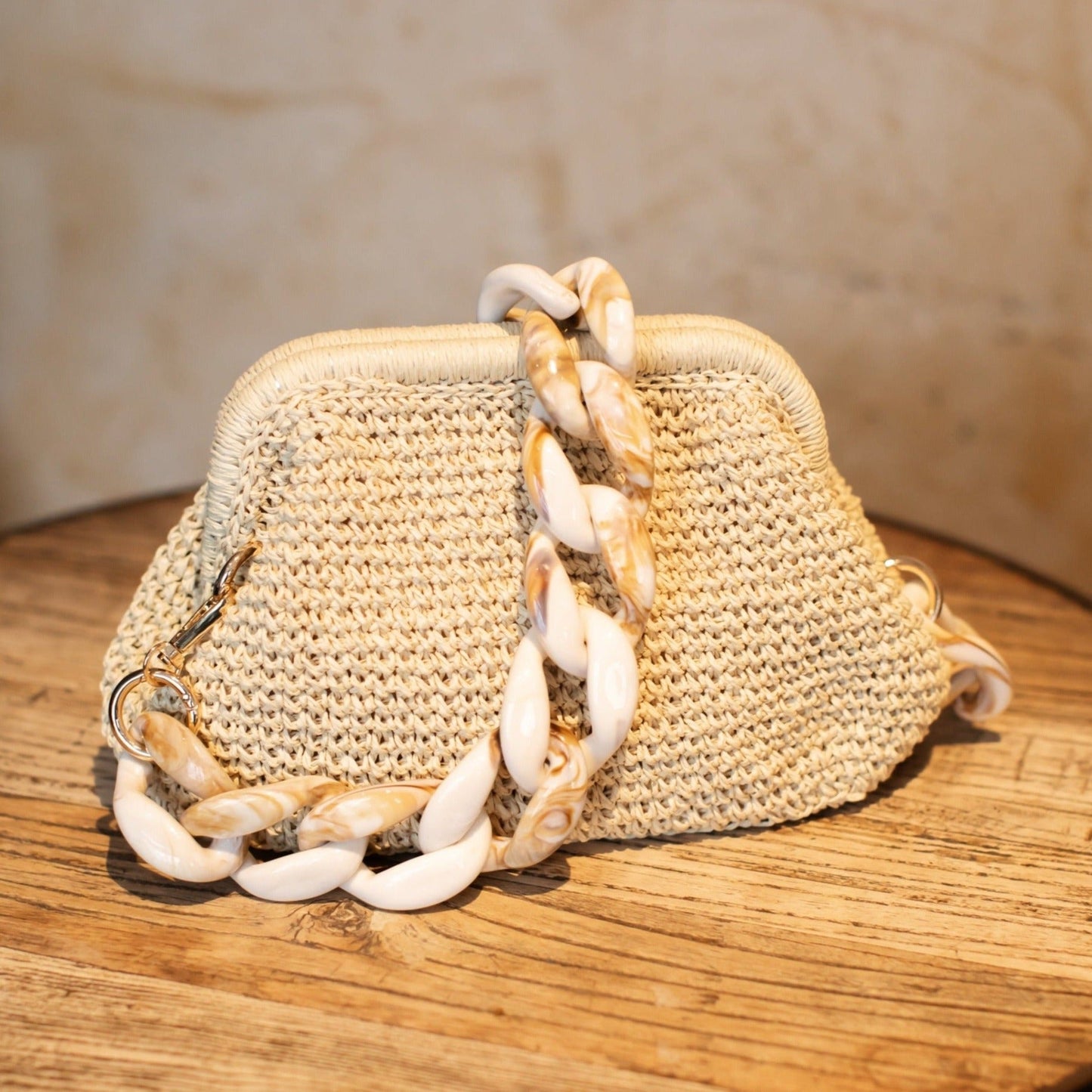 Straw Purse Bag, Beige