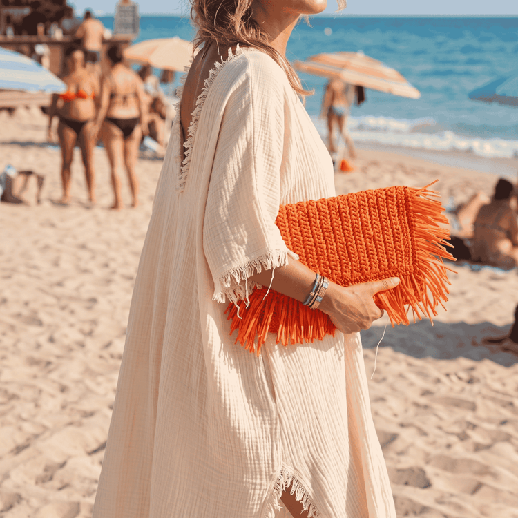  Fringed Raffia Clutch Bag