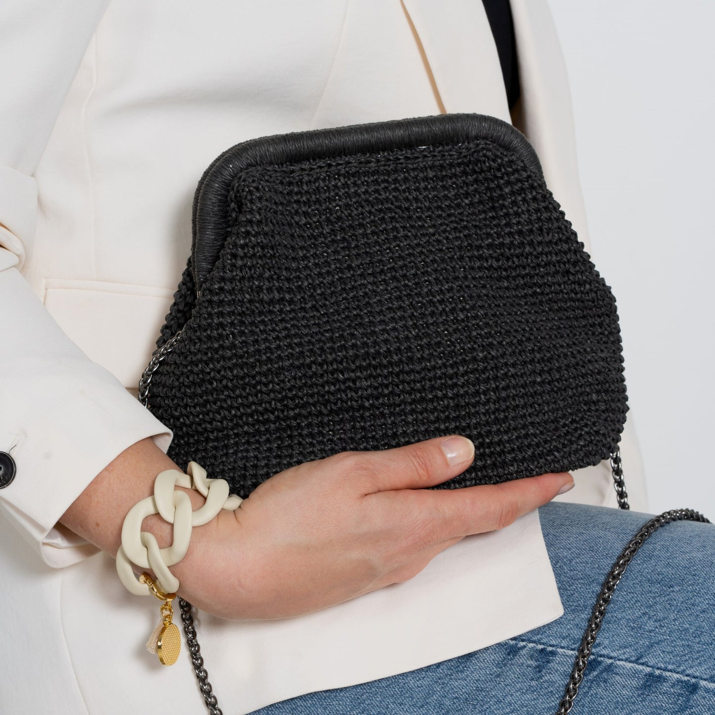 Black Raffia Clutch Bag