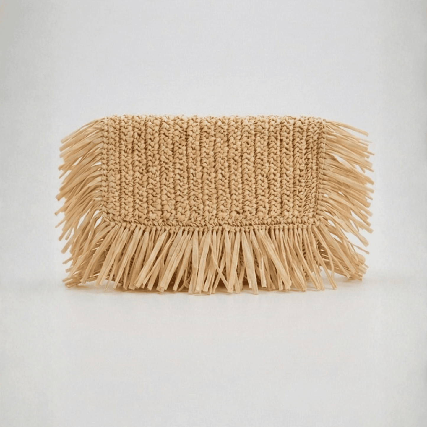 fringed natural raffia summer clutch bag