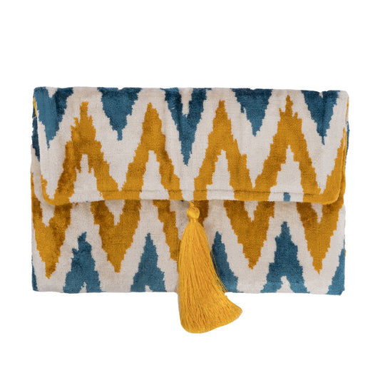 *NEW* IKAT Clutch Bag, Mustard blue