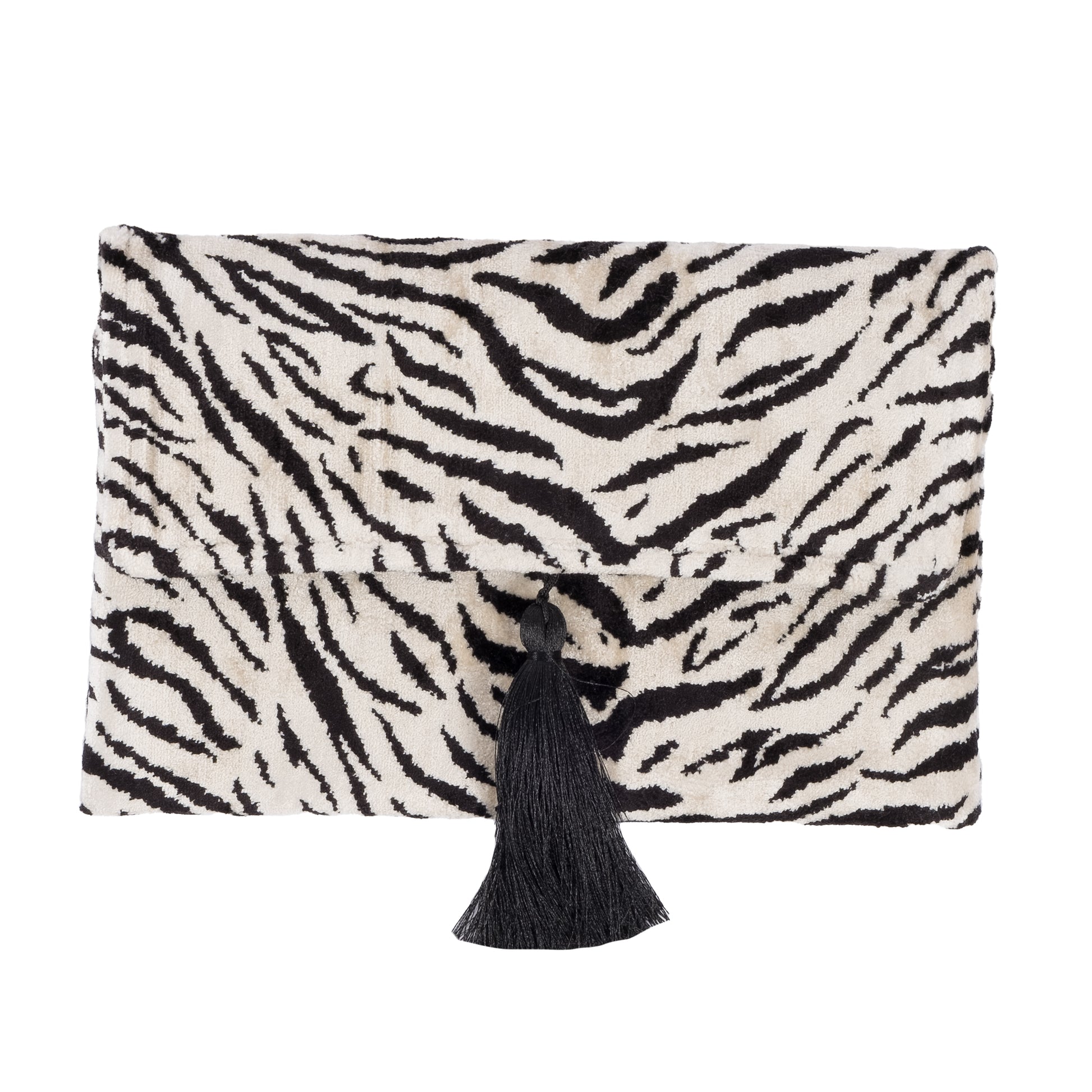 black ikat clutch bag