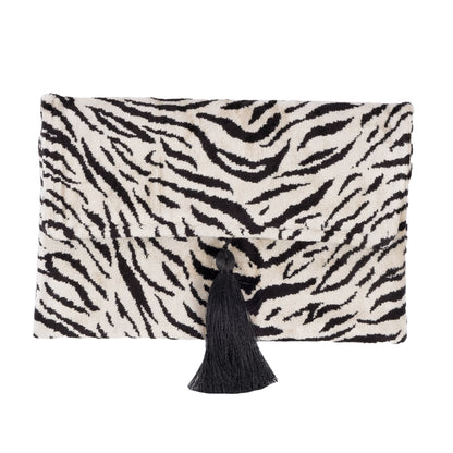 black ikat clutch bag