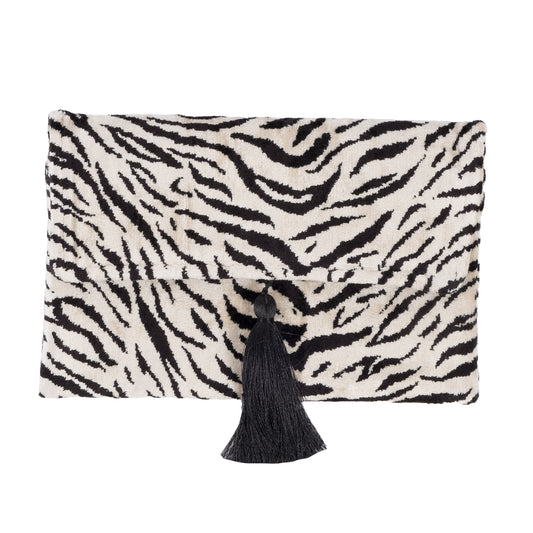 black ikat clutch bag