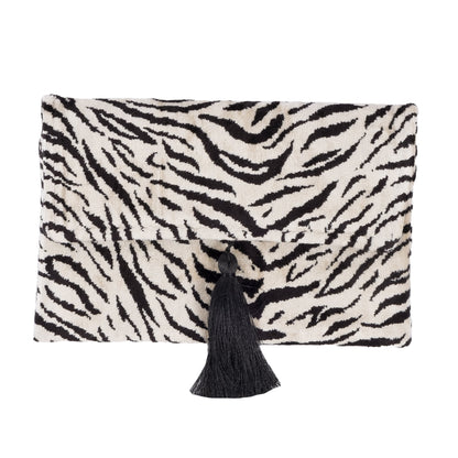 black ikat clutch bag