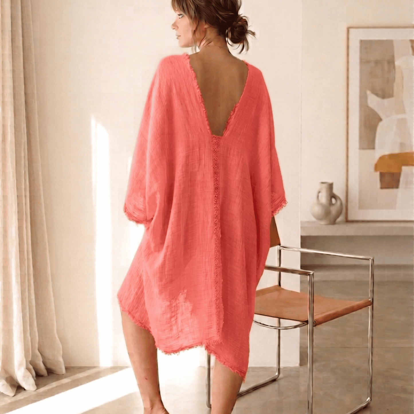 CHIC LIGHT MUSLIN BEACH COVER UP KAFTAN DRESS