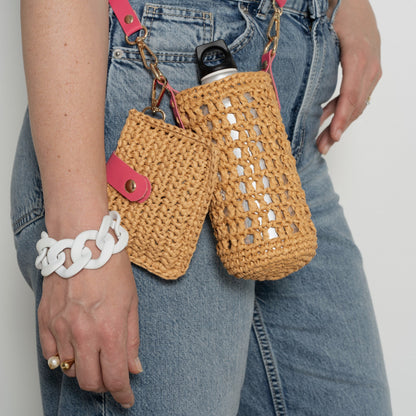 Set of Raffia Bottle Holder and Mini Clutch