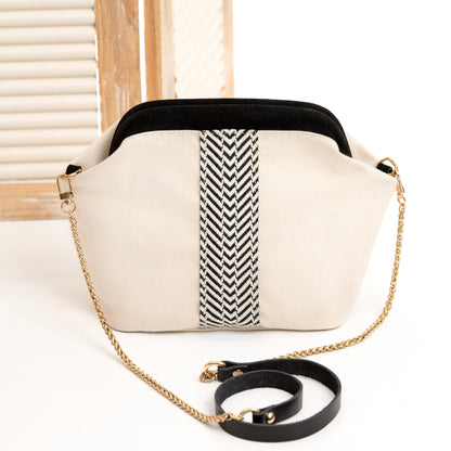 White Canvas Clutch Bag, Black
