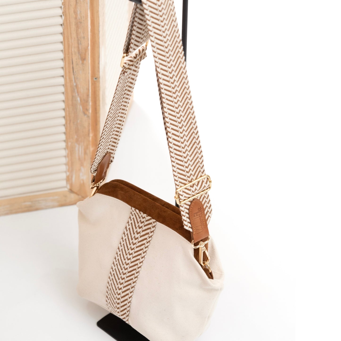 White Canvas Clutch Bag, Beige