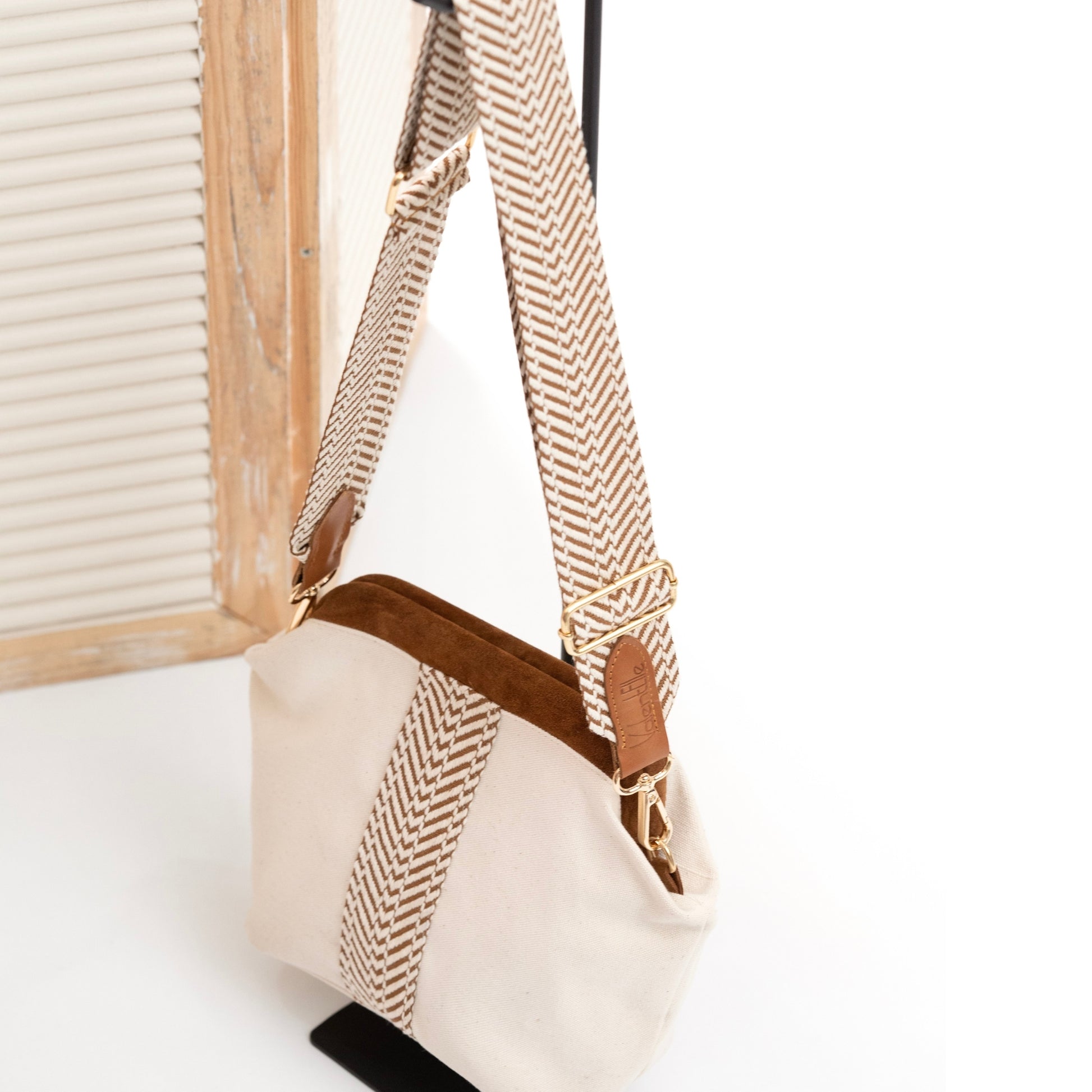 White Canvas Clutch Bag, Beige