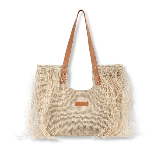 Chic Raffia Beach Bag, Olive