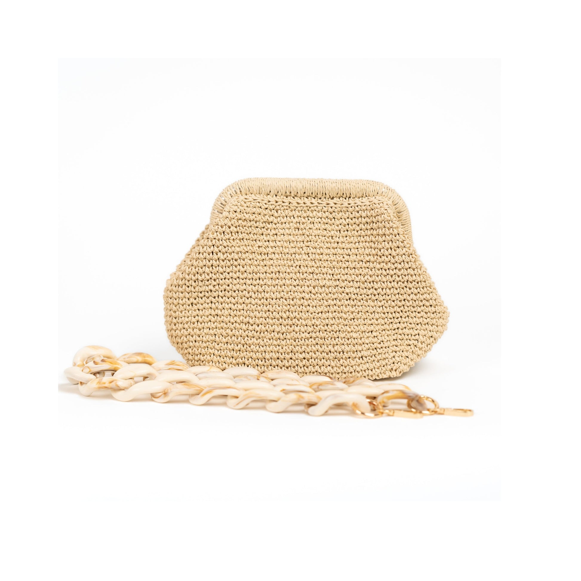 Straw Crossbody Bag, Beige