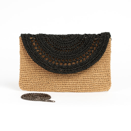 Straw Summer Clutch Bag, Black Straw