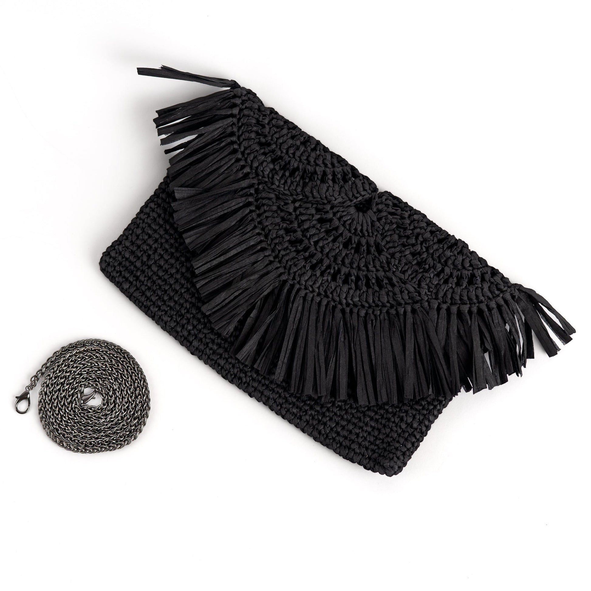 Straw Summer Clutch Bag, Black Straw