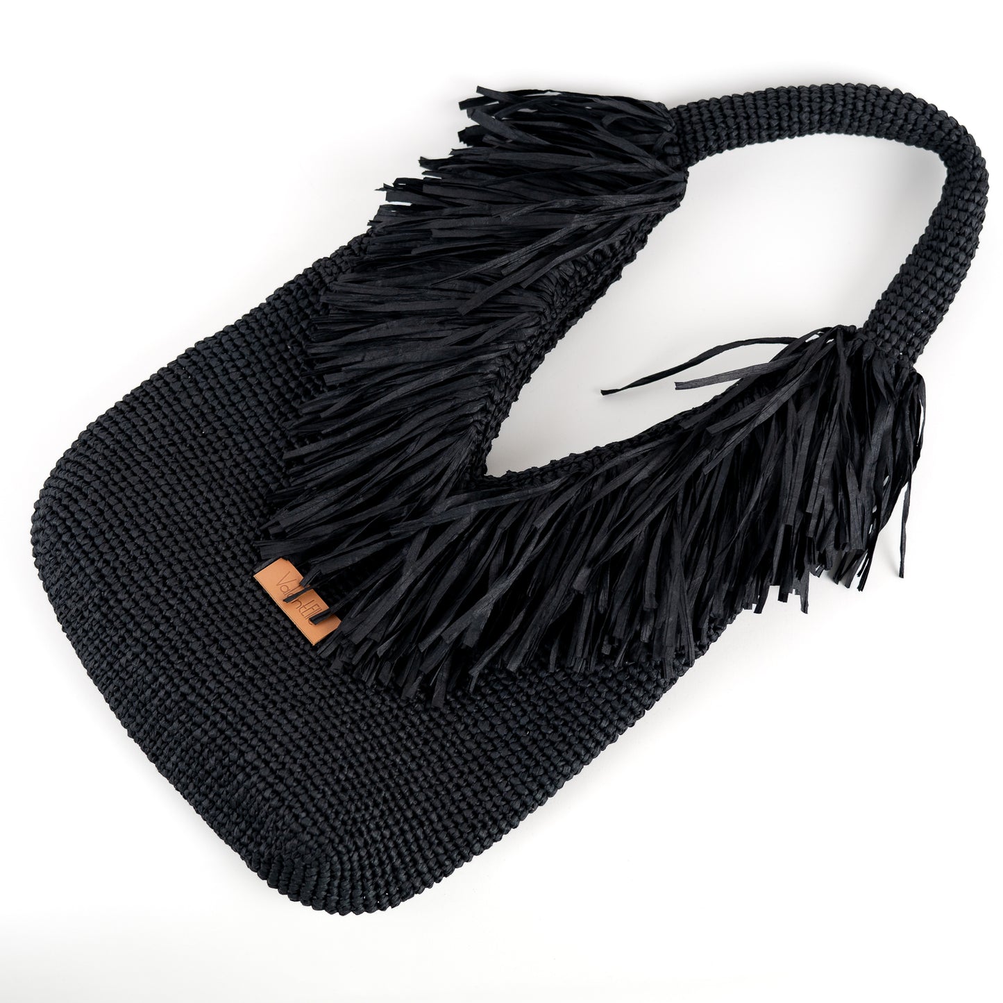 Black Raffia Beach Bag, Black