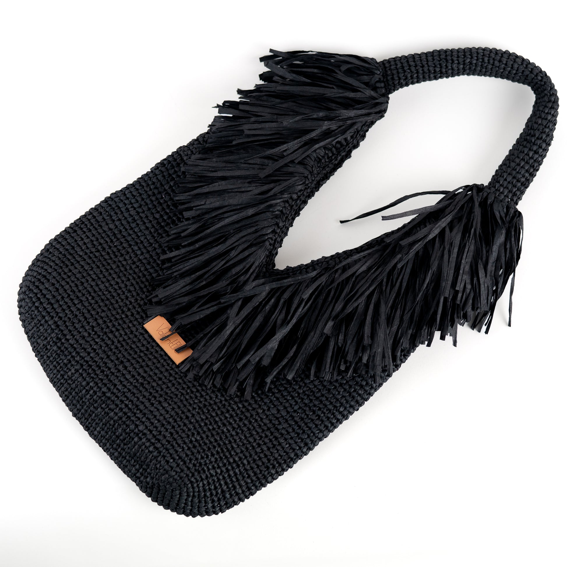 Black Raffia Beach Bag, Black