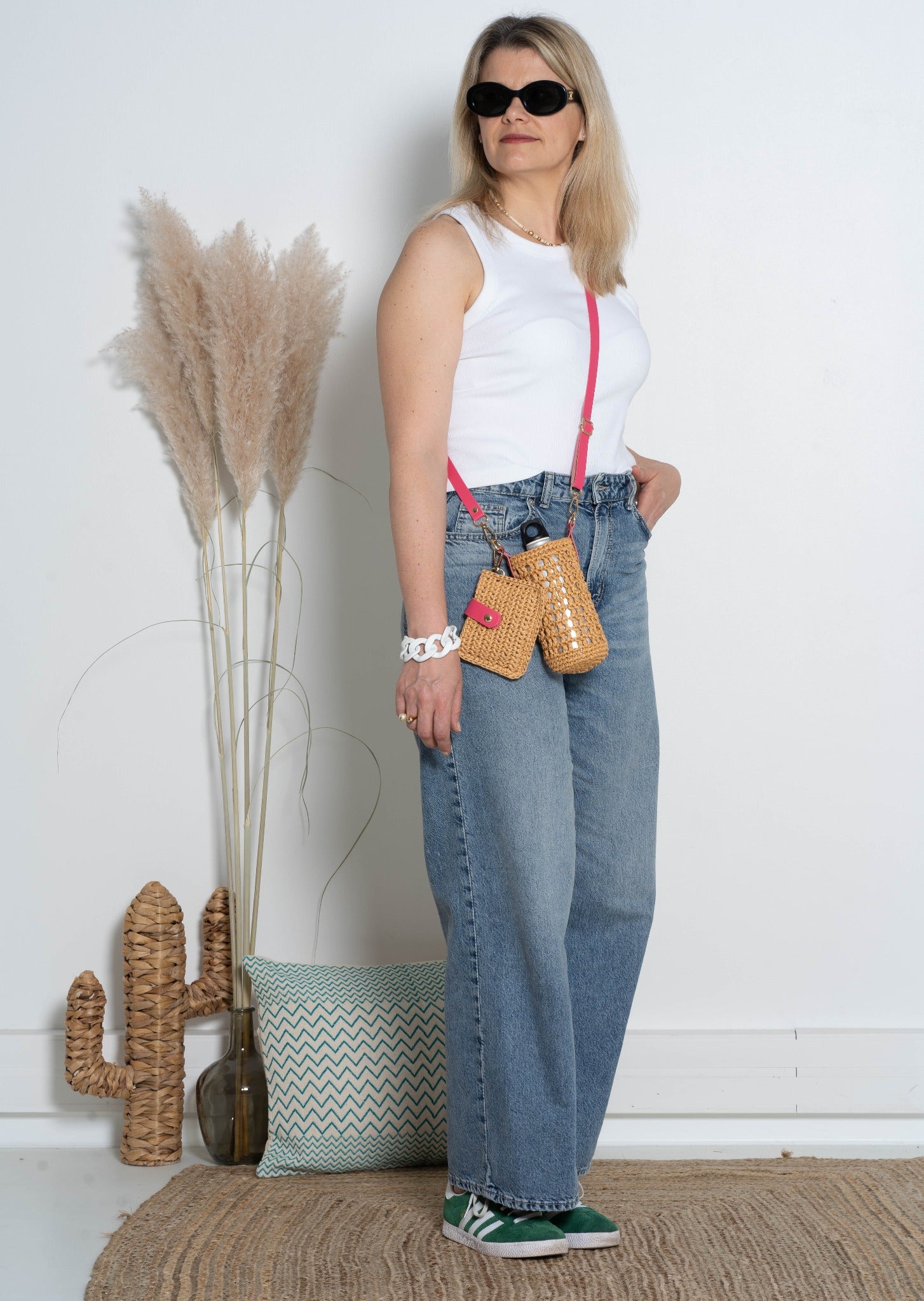 Set of Raffia Bottle Holder and Mini Clutch