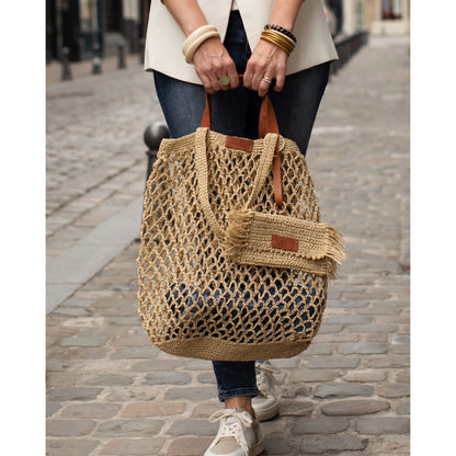 Straw Mesh Beach Bag, Beige