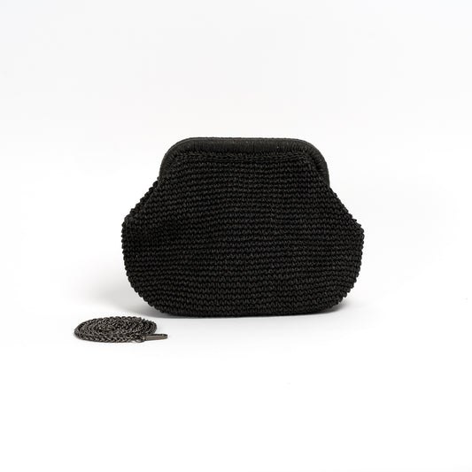 Black Raffia Clutch Bag