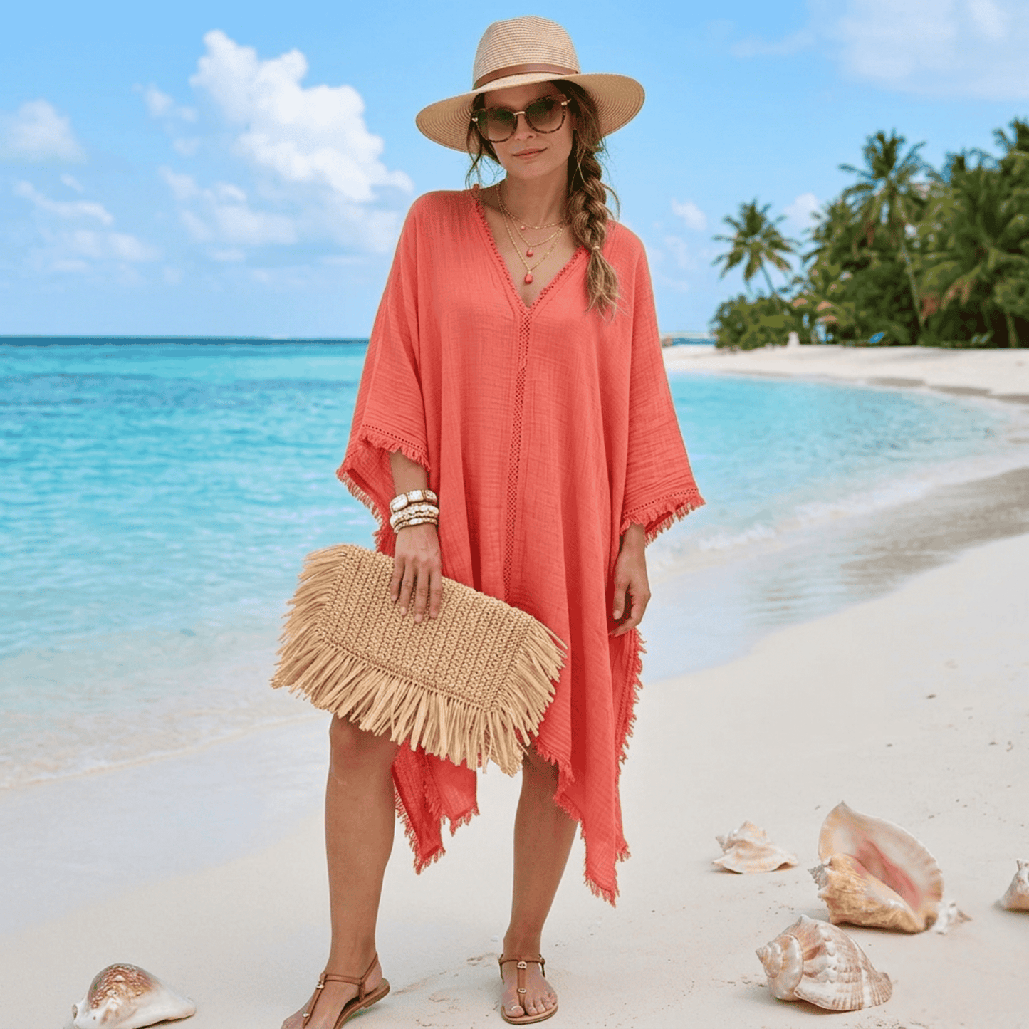  Fringed Raffia Clutch Bag