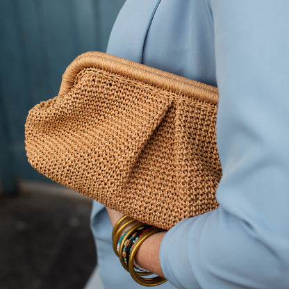 Straw Wedding Clutch Bag, Beige
