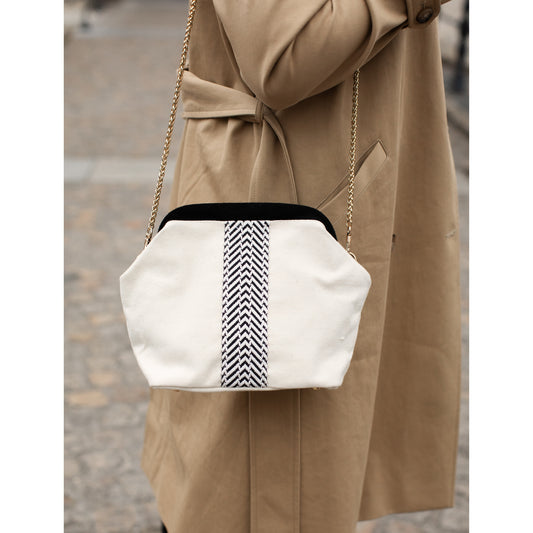 White Canvas Clutch Bag, Black