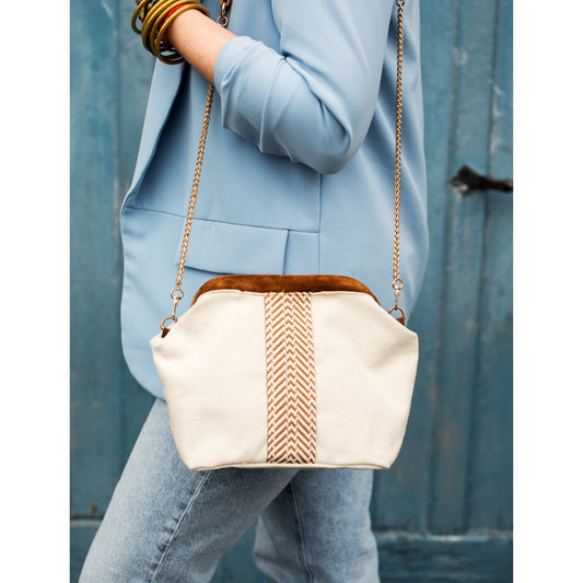White Canvas Clutch Bag, Beige