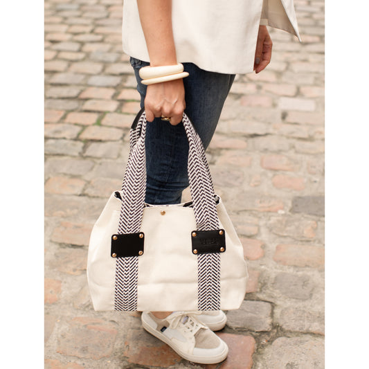 White Canvas Tote Bag, Black